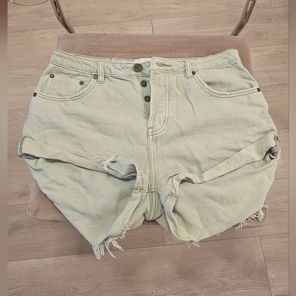 ONE TEASPOON bandit Low Waist GREEN DENIM SHORTS SZ 30